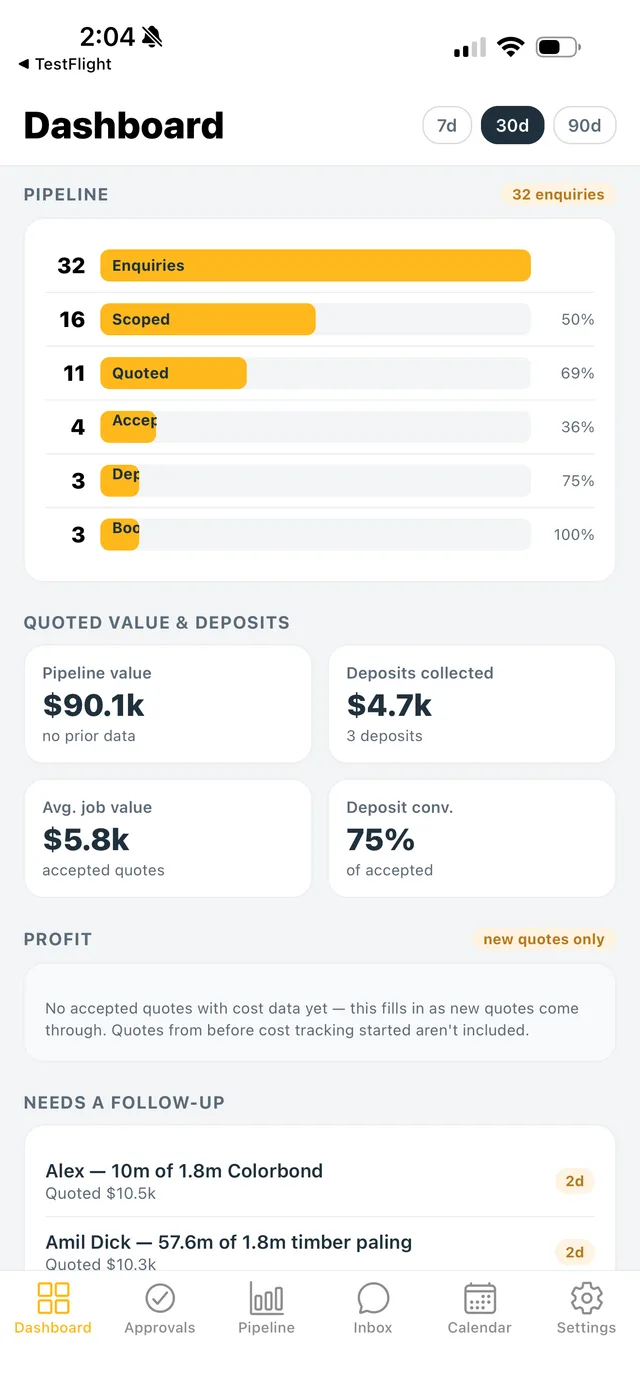 ByTheMetre app — Dashboard
