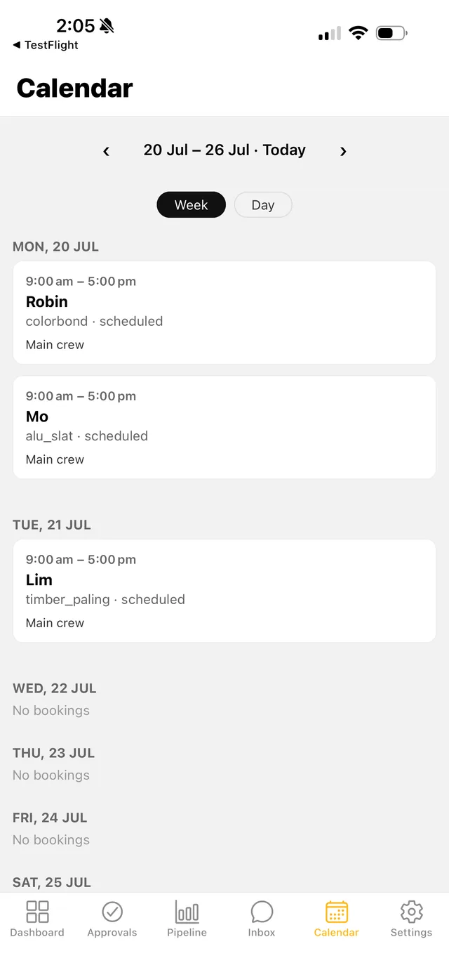 ByTheMetre app — Calendar
